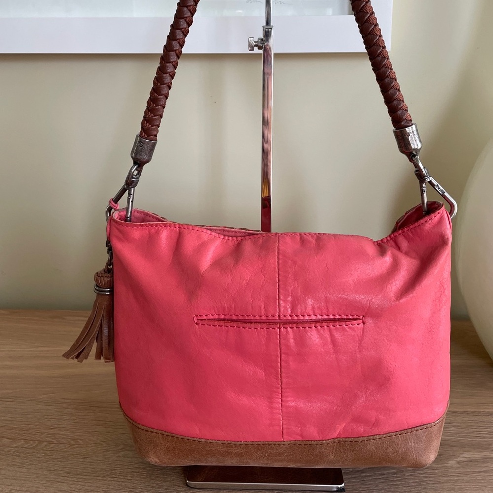 THE SAK CORAL & TAN BEADED LEATHER HOBO SHOULDER BAG Southwestern Vintage Hippie - Picture 2 of 11